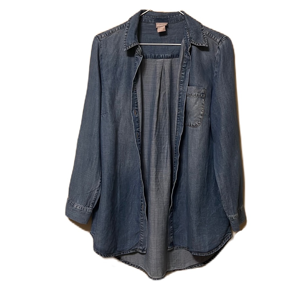 CHICO’S, Long Sleeves, Button Down, Collared Jean Top, Size OP US 4-6P